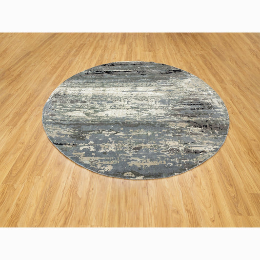 Modern and Contemporary Wool & Silk Hand Knotted Rug Grey No Border 8.3X8.3 -O058564