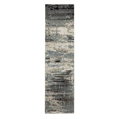 Modern and Contemporary Wool & Silk Hand Knotted Rug Grey No Border 2.8X10.3 -O058566