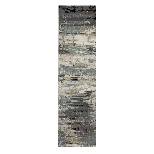 Modern and Contemporary Wool & Silk Hand Knotted Rug Grey No Border 2.8X10.3 -O058566