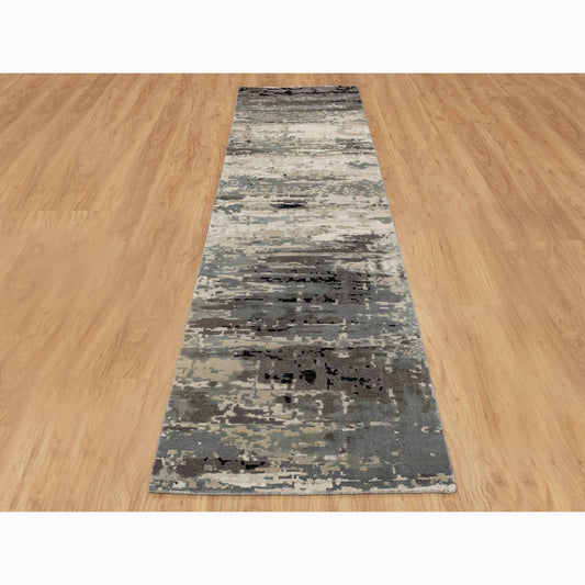 Modern and Contemporary Wool & Silk Hand Knotted Rug Grey No Border 2.8X10.3 -O058566