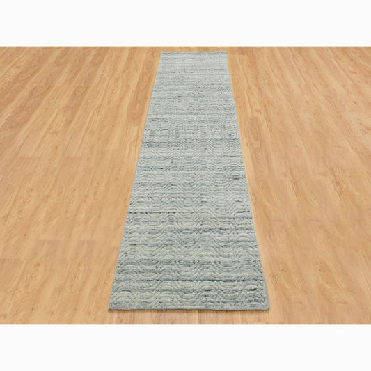 Modern and Contemporary Wool Hand Loomed Rug Green No Border 2.6X11.10 -O058572