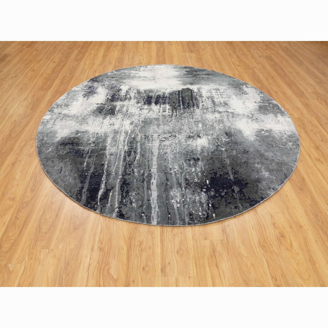Modern and Contemporary Wool & Silk Hand Knotted Rug Grey No Border 8.0X8.0 -O058573