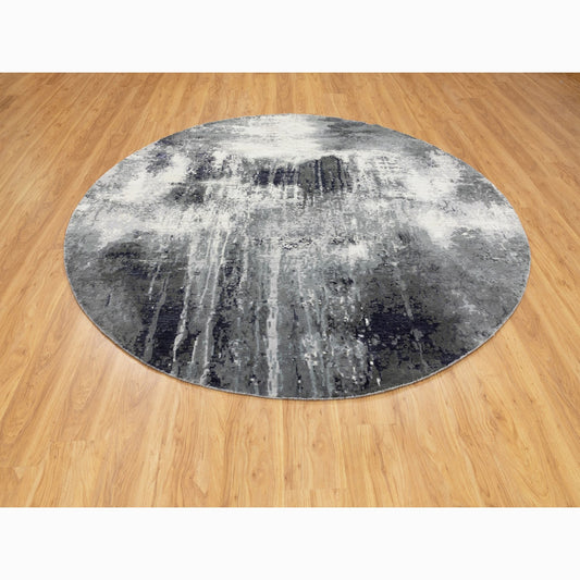 Modern and Contemporary Wool & Silk Hand Knotted Rug Grey No Border 8.0X8.0 -O058573