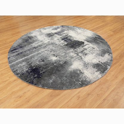 Modern and Contemporary Wool & Silk Hand Knotted Rug Grey No Border 8.0X8.0 -O058573