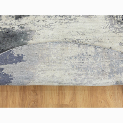Modern and Contemporary Wool & Silk Hand Knotted Rug Grey No Border 8.0X8.0 -O058573