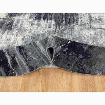 Modern and Contemporary Wool & Silk Hand Knotted Rug Grey No Border 8.0X8.0 -O058573