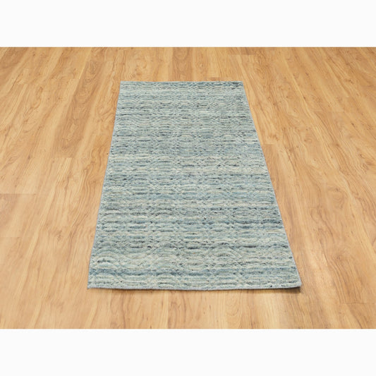 Modern and Contemporary Wool Hand Loomed Rug Green No Border 2.6X6.0 -O058576