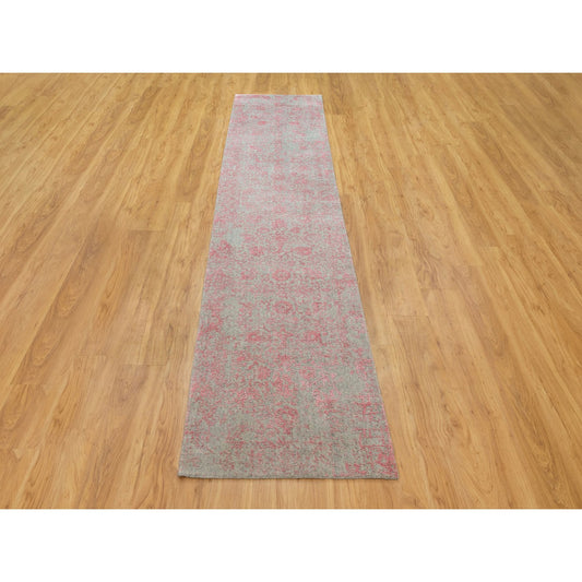 Hand-Loomed Wool & Art Silk Hand Loomed Rug Pink No Border 2.6X11.10 -O058583