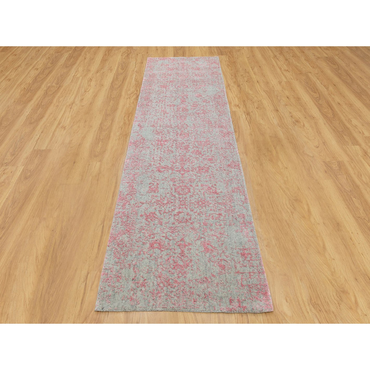 Hand-Loomed Wool & Art Silk Hand Loomed Rug Pink No Border 2.6X9.10 -O058598