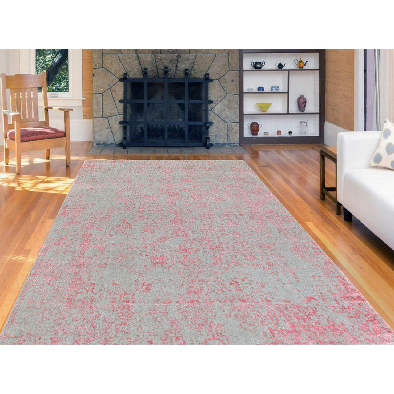 Hand-Loomed Wool & Art Silk Hand Loomed Rug Pink No Border 6.0X9.0 -O058599