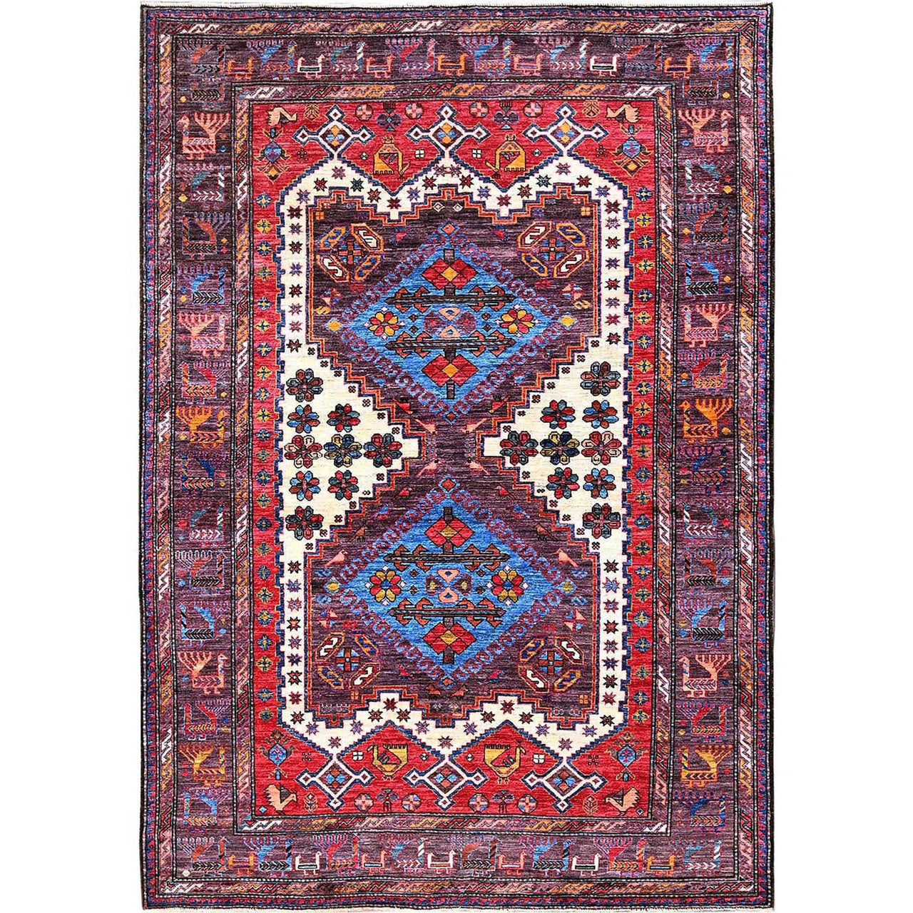 Kazak Wool Hand Knotted Rug Ivory 5.10x8.6 -O0585
