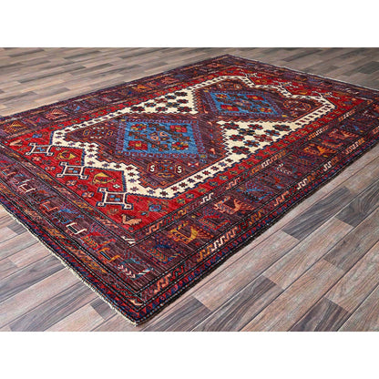 Kazak Wool Hand Knotted Rug Ivory 5.10x8.6 -O0585