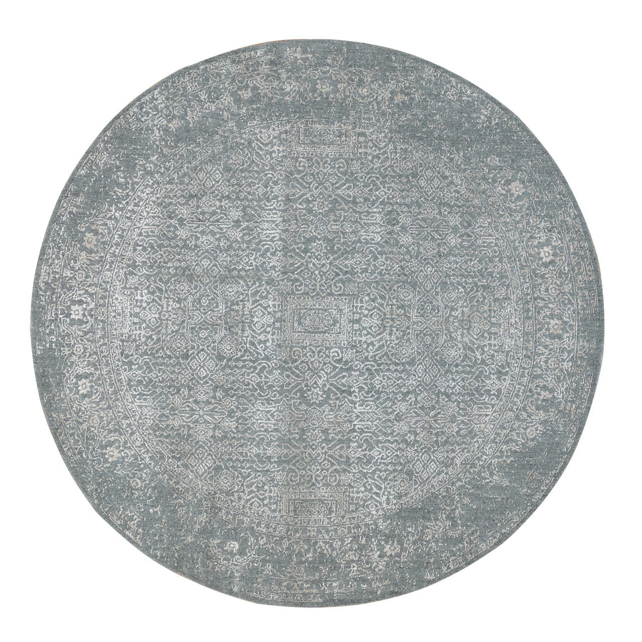 Modern and Contemporary Wool & Art Silk Hand Loomed Rug Grey No Border 8.0X8.0 -O058601