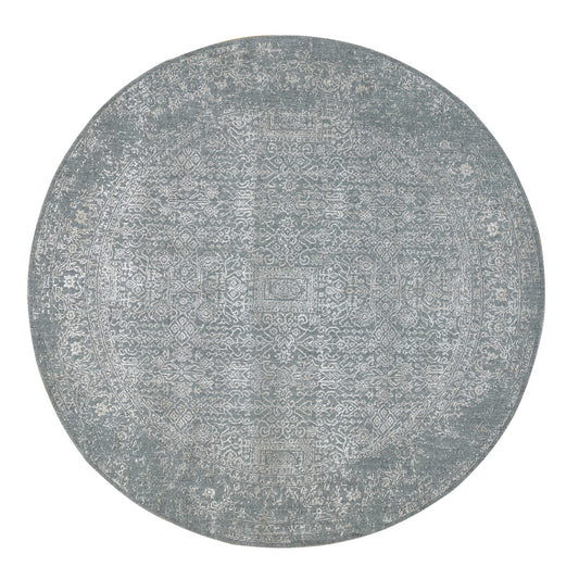 Modern and Contemporary Wool & Art Silk Hand Loomed Rug Grey No Border 8.0X8.0 -O058601
