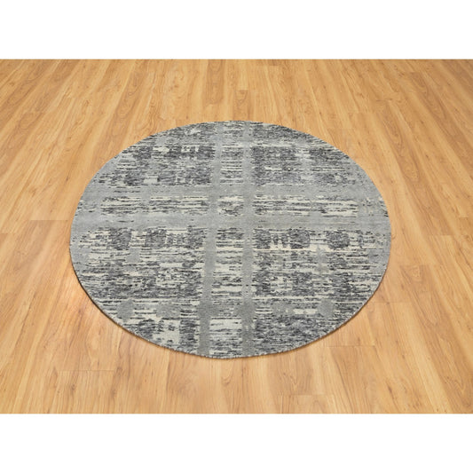 Modern and Contemporary Wool Hand Knotted Rug Grey No Border 5.2X5.2 -O058613
