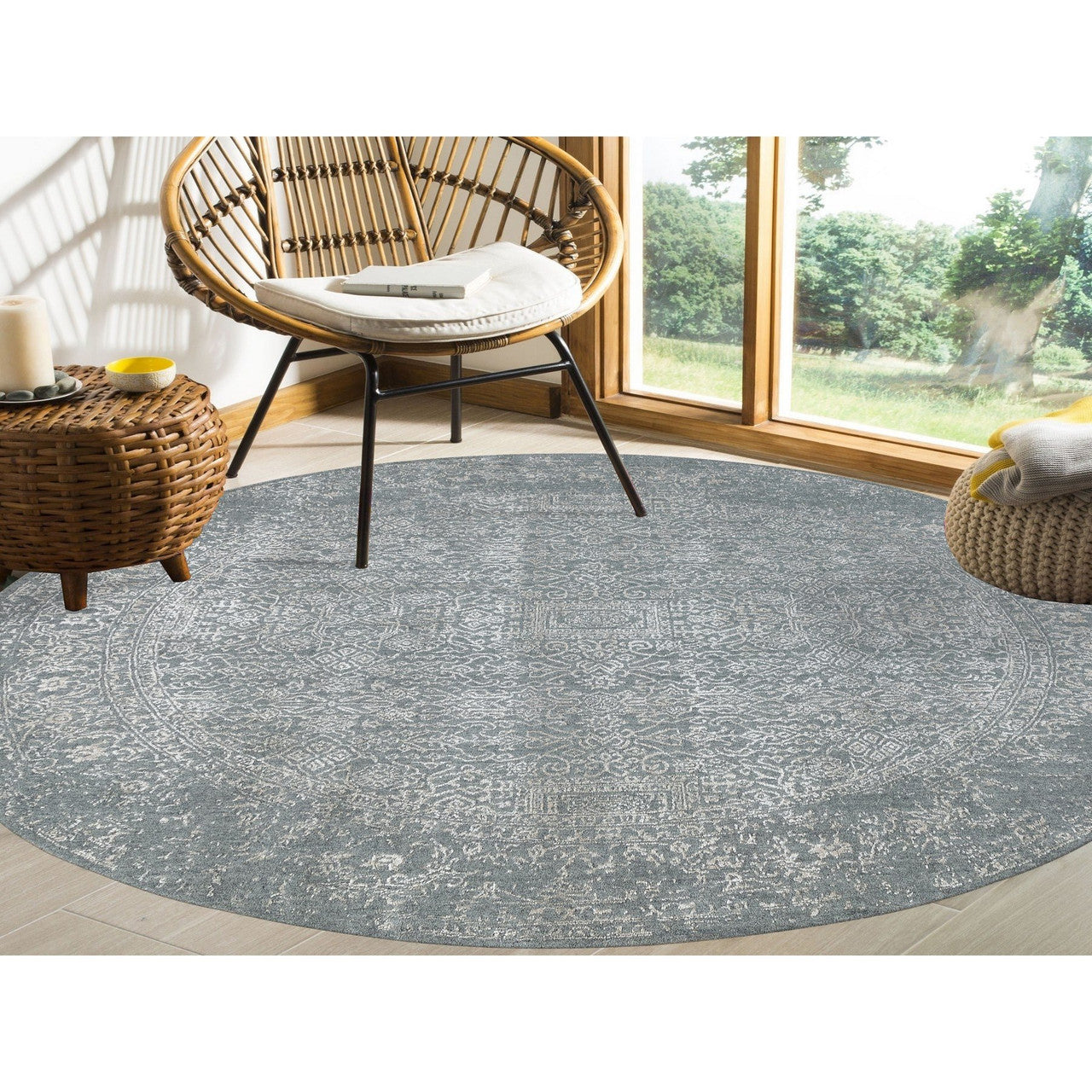 Modern and Contemporary Wool & Silk Hand Loomed Rug Grey Wild Dove 7.10X7.10 -O058616
