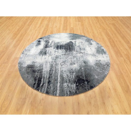 Modern and Contemporary Wool & Silk Hand Knotted Rug Grey No Border 6.2X6.2 -O058623
