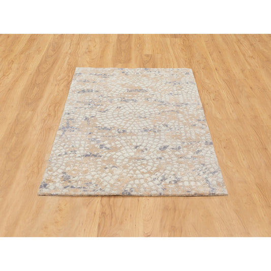 Modern and Contemporary Wool & Silk Hand Knotted Rug Ivory No Border 3.0X5.0 -O058634
