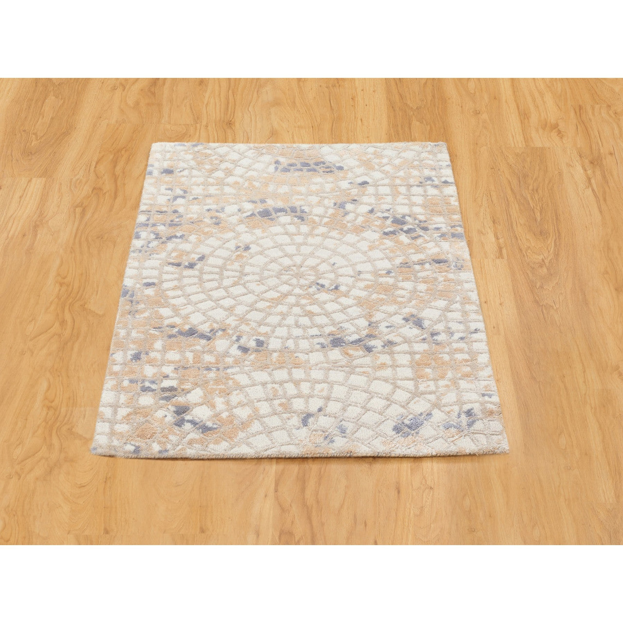 Modern and Contemporary Wool & Silk Hand Knotted Rug Ivory No Border 2.0X3.1 -O058636