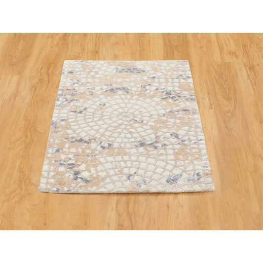Modern and Contemporary Wool & Silk Hand Knotted Rug Ivory No Border 2.0X3.1 -O058636
