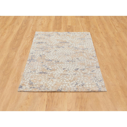 Modern and Contemporary Wool & Silk Hand Knotted Rug Ivory No Border 3.0X5.0 -O058637