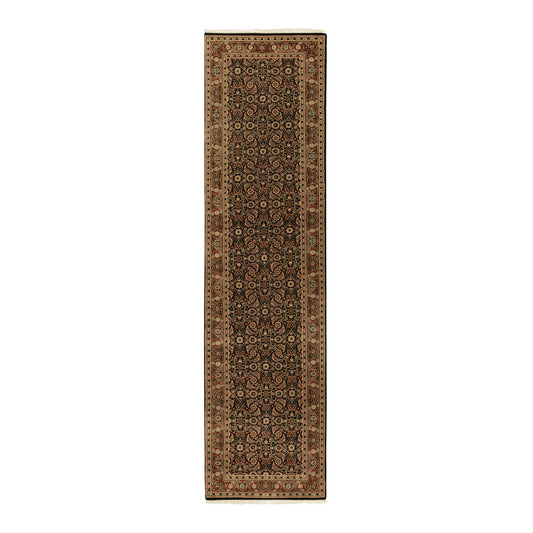 Fine Oriental Wool Hand Knotted Rug Black Rust Red 2.8X10.6 -O058639