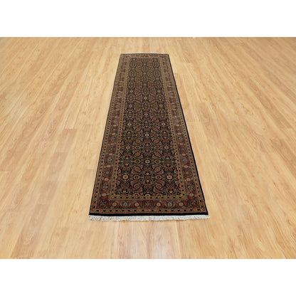 Fine Oriental Wool Hand Knotted Rug Black Rust Red 2.8X10.6 -O058639