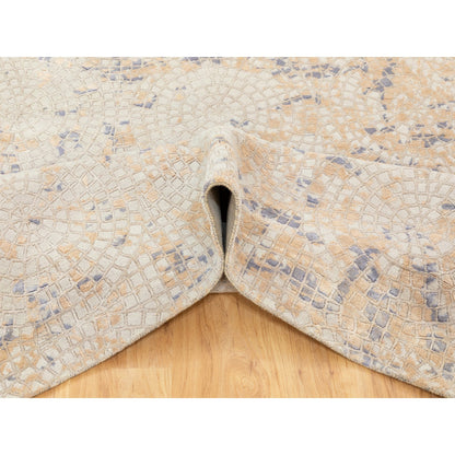 Modern and Contemporary Wool & Silk Hand Knotted Rug Ivory No Border 5.10X9.0 -O058645