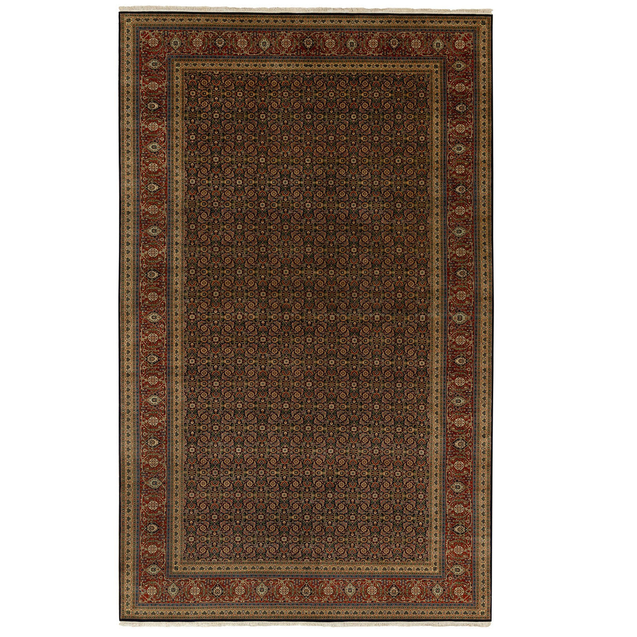 Fine Oriental Wool Hand Knotted Rug Black Rust Red 9.5X16.1 -O058648