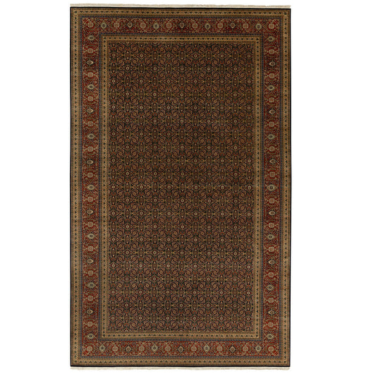 Fine Oriental Wool Hand Knotted Rug Black Rust Red 9.5X16.1 -O058648