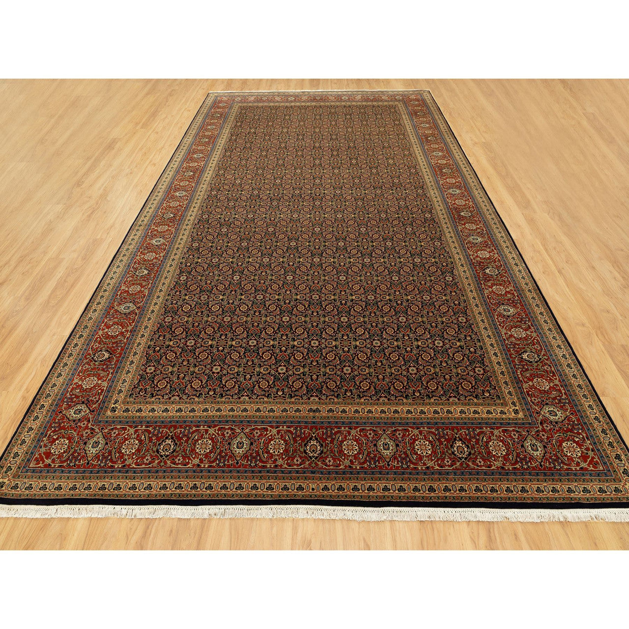 Fine Oriental Wool Hand Knotted Rug Black Rust Red 9.5X16.1 -O058648
