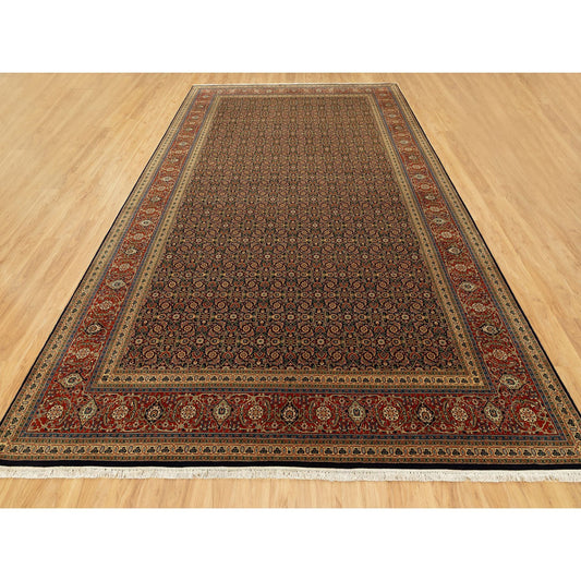 Fine Oriental Wool Hand Knotted Rug Black Rust Red 9.5X16.1 -O058648