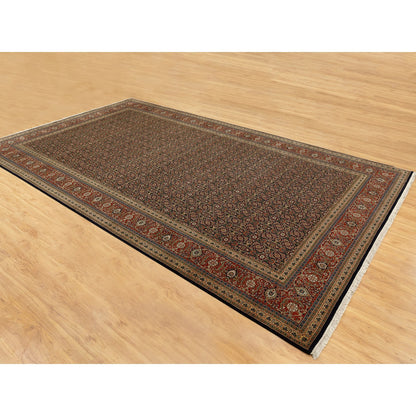Fine Oriental Wool Hand Knotted Rug Black Rust Red 9.5X16.1 -O058648