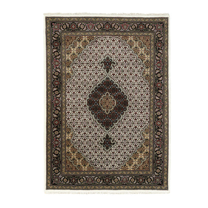 Fine Oriental Wool Hand Knotted Rug Ivory Black 5.0X7.0 -O058660