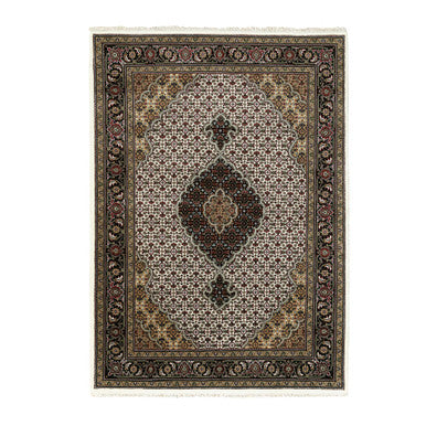 Fine Oriental Wool Hand Knotted Rug Ivory Black 5.0X7.0 -O058660