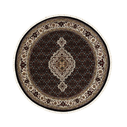 Fine Oriental Wool Hand Knotted Rug Black Ivory 4.0X4.1 -O058685