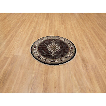 Fine Oriental Wool Hand Knotted Rug Black Ivory 4.0X4.1 -O058685