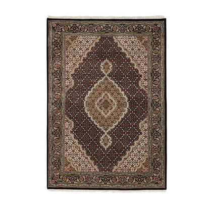 Fine Oriental Wool Hand Knotted Rug Black Ivory 4.0X6.0 -O058692