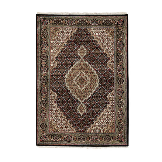Fine Oriental Wool Hand Knotted Rug Black Ivory 4.0X6.0 -O058692
