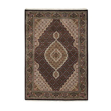 Fine Oriental Wool Hand Knotted Rug Black Ivory 4.0X6.0 -O058692