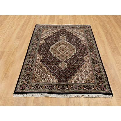 Fine Oriental Wool Hand Knotted Rug Black Ivory 4.0X6.0 -O058692