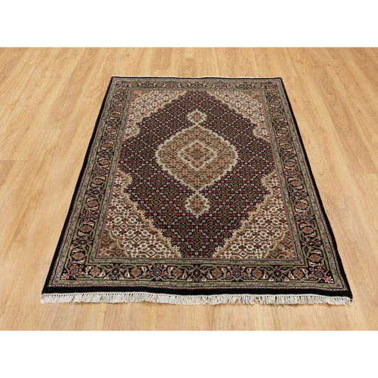 Fine Oriental Wool Hand Knotted Rug Black Ivory 4.0X6.0 -O058692