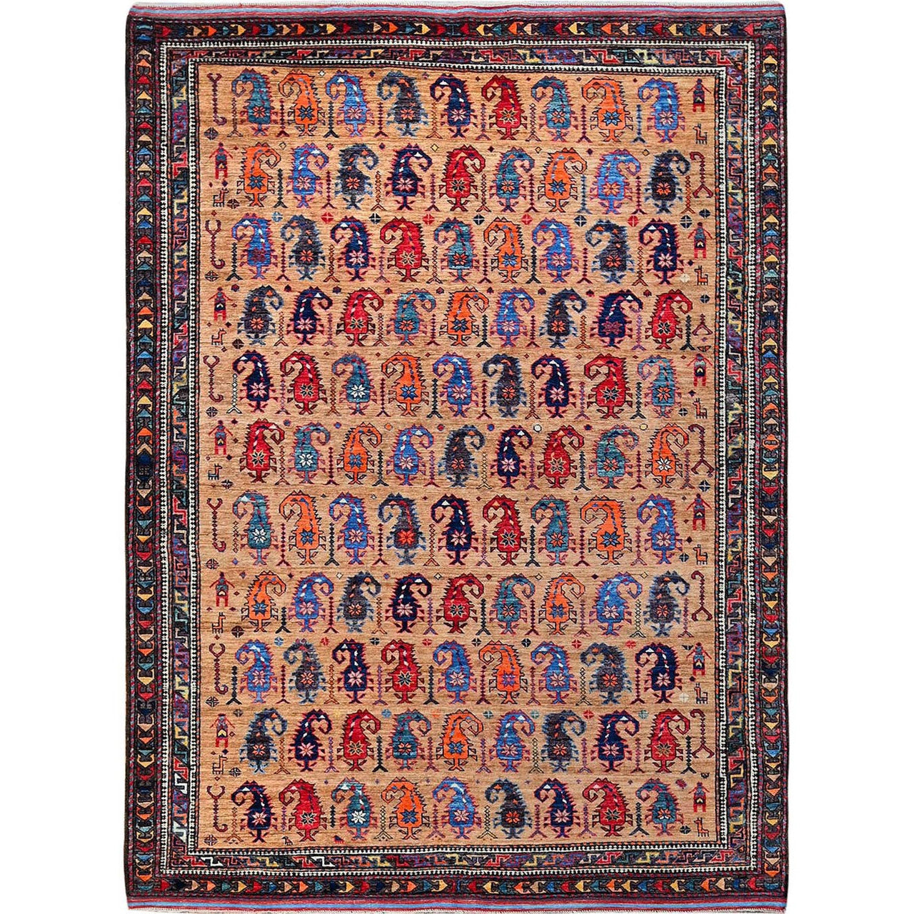 Kazak Wool Hand Knotted Rug Brown 6.3x8.4 -O0586