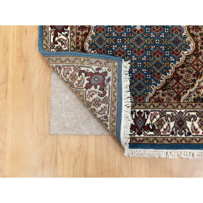 Fine Oriental Wool & Silk Hand Knotted Rug Blue Ivory 2.7X8.7 -O058723