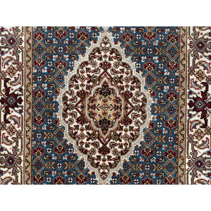 Fine Oriental Wool & Silk Hand Knotted Rug Blue Ivory 2.7X8.7 -O058723