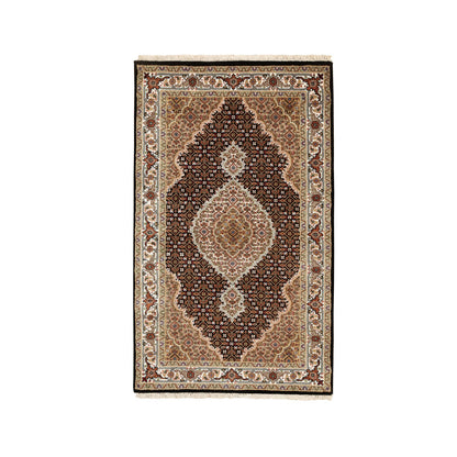 Fine Oriental Wool Hand Knotted Rug Black Ivory 3.1X5.5 -O058729