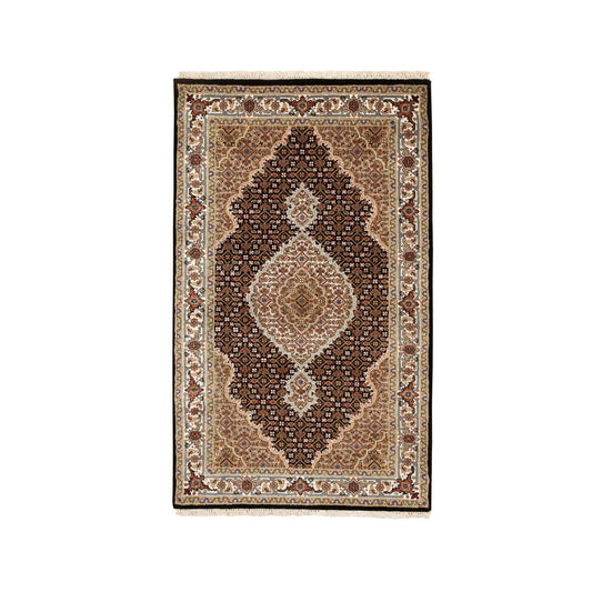 Fine Oriental Wool Hand Knotted Rug Black Ivory 3.1X5.5 -O058729