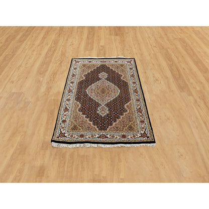 Fine Oriental Wool Hand Knotted Rug Black Ivory 3.1X5.5 -O058729