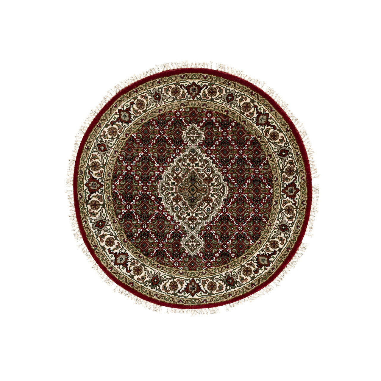 Fine Oriental Wool Hand Knotted Rug Red Ivory 3.4X3.4 -O058742