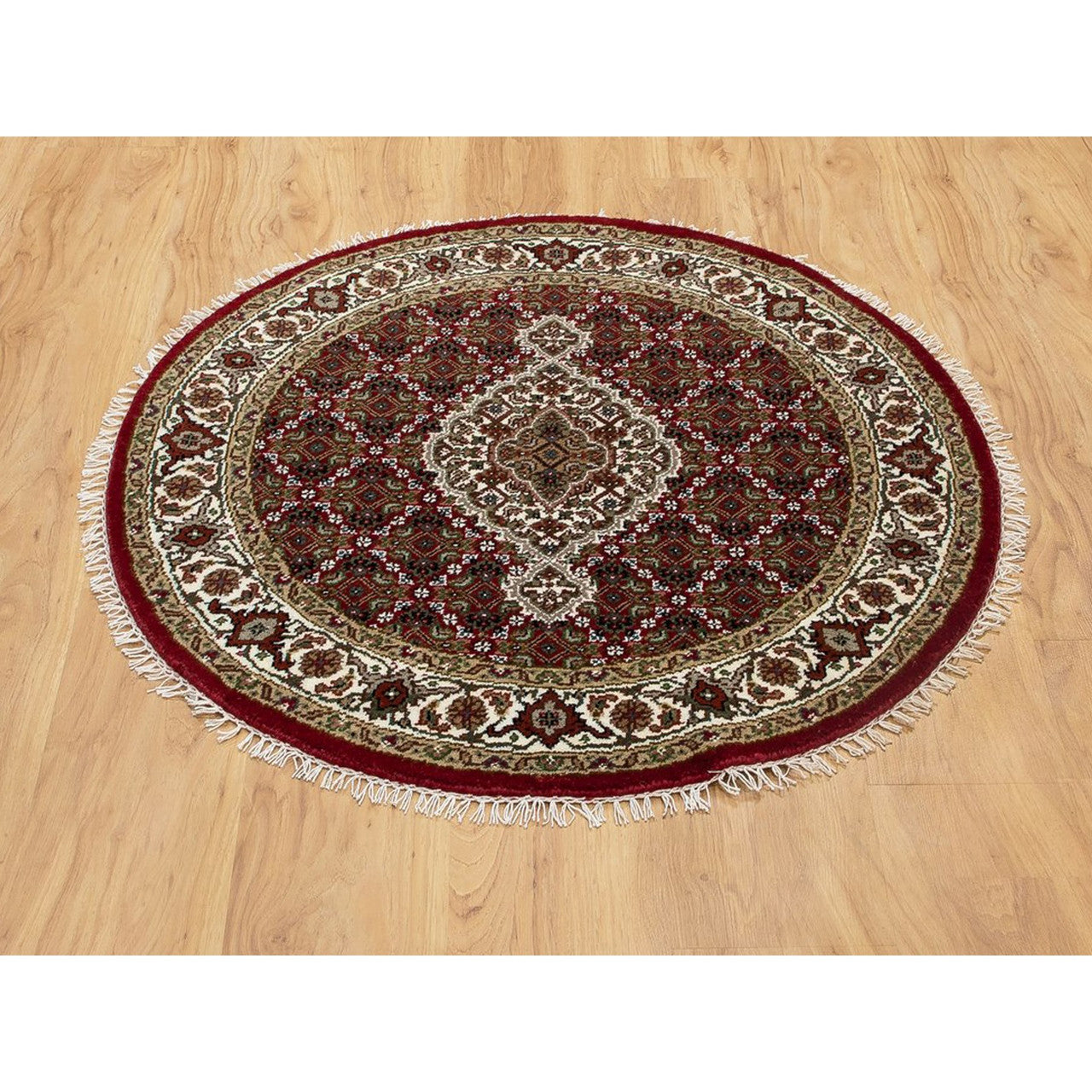 Fine Oriental Wool Hand Knotted Rug Red Ivory 3.4X3.4 -O058742